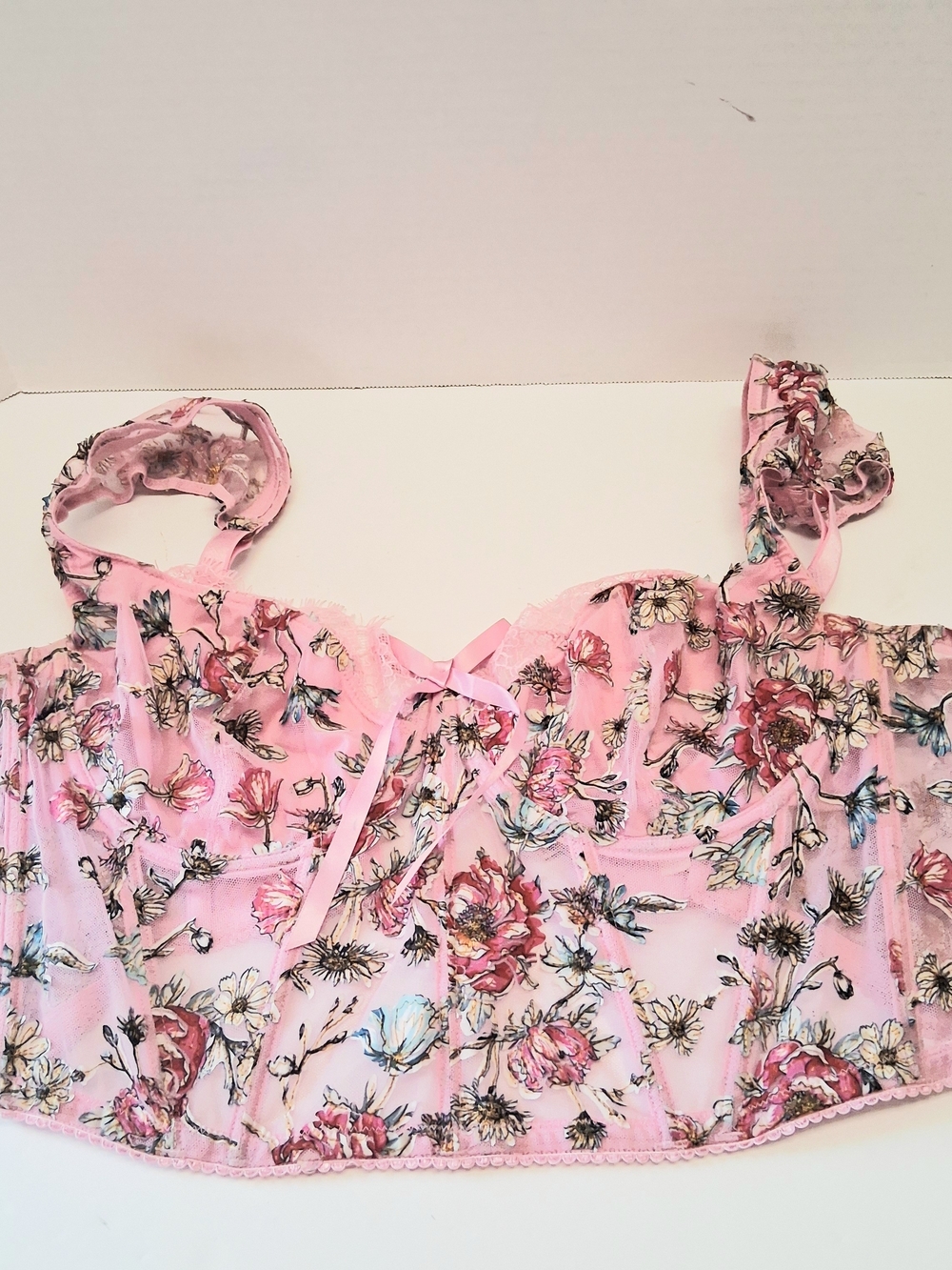Victoria's Secret XL Pink Floral Lace Bustier Corset Top Underwire Lingerie